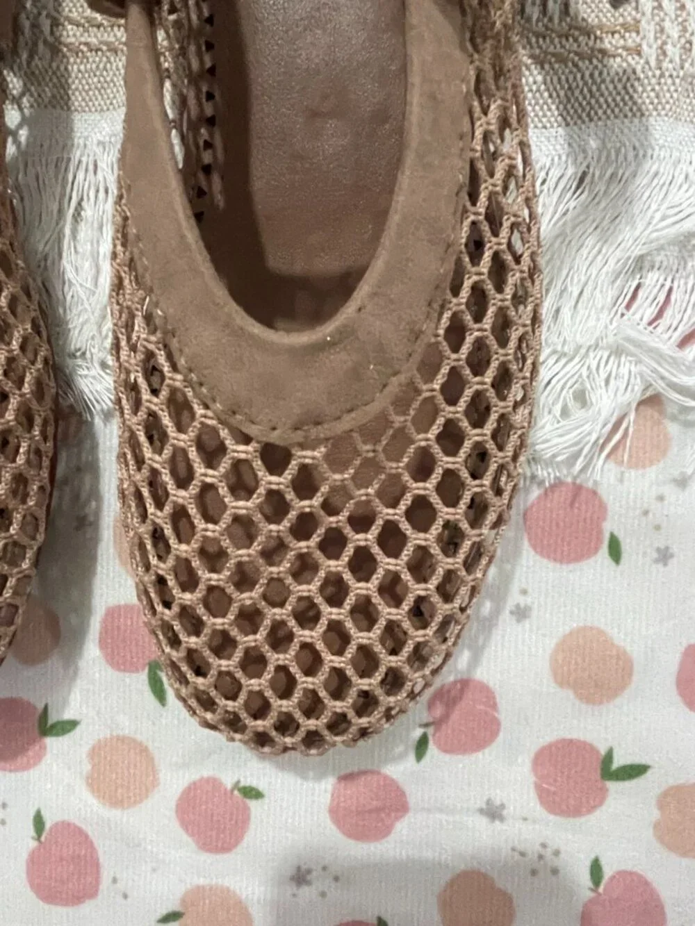 Alaia Nude Mesh Mary Jane Flats
